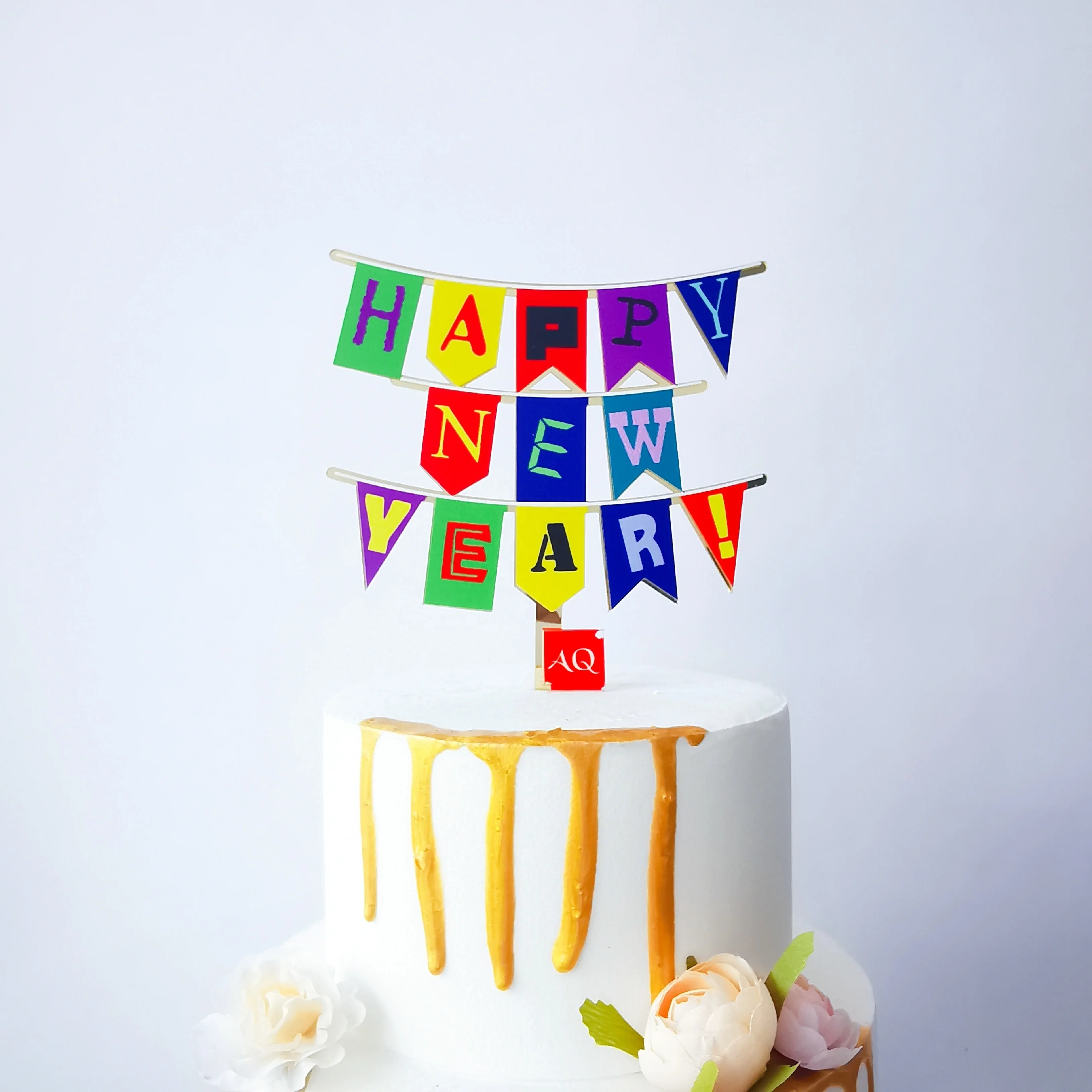 2021 Happy New Year Black Gold Acrylic Cake Topper For New Year