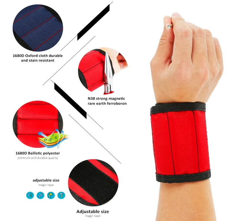 Magnetic Bracelet Work Wristband Tool Bag Adjustable Electrician Wrist Screws 
