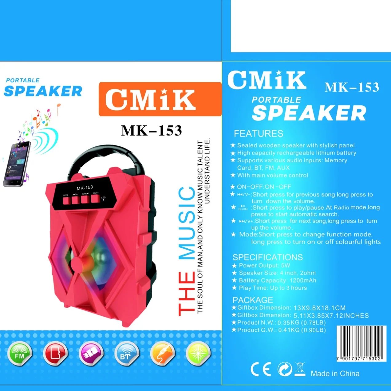 CMIK MK-153 audio subwoofer tws bt loud music hifi wireless portable usb blue tooth parlantes bass oem custom mini small speaker - ANKUX.COM
