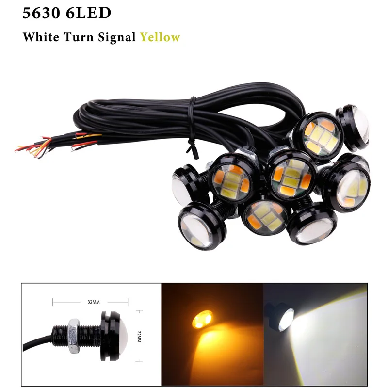 Car LED Eagle Eyes Light 23mm Dual Colors White/Yellow 5630 6SMD Auto Fog Lights DRL Daytime Running Light Signal Lamp 12V