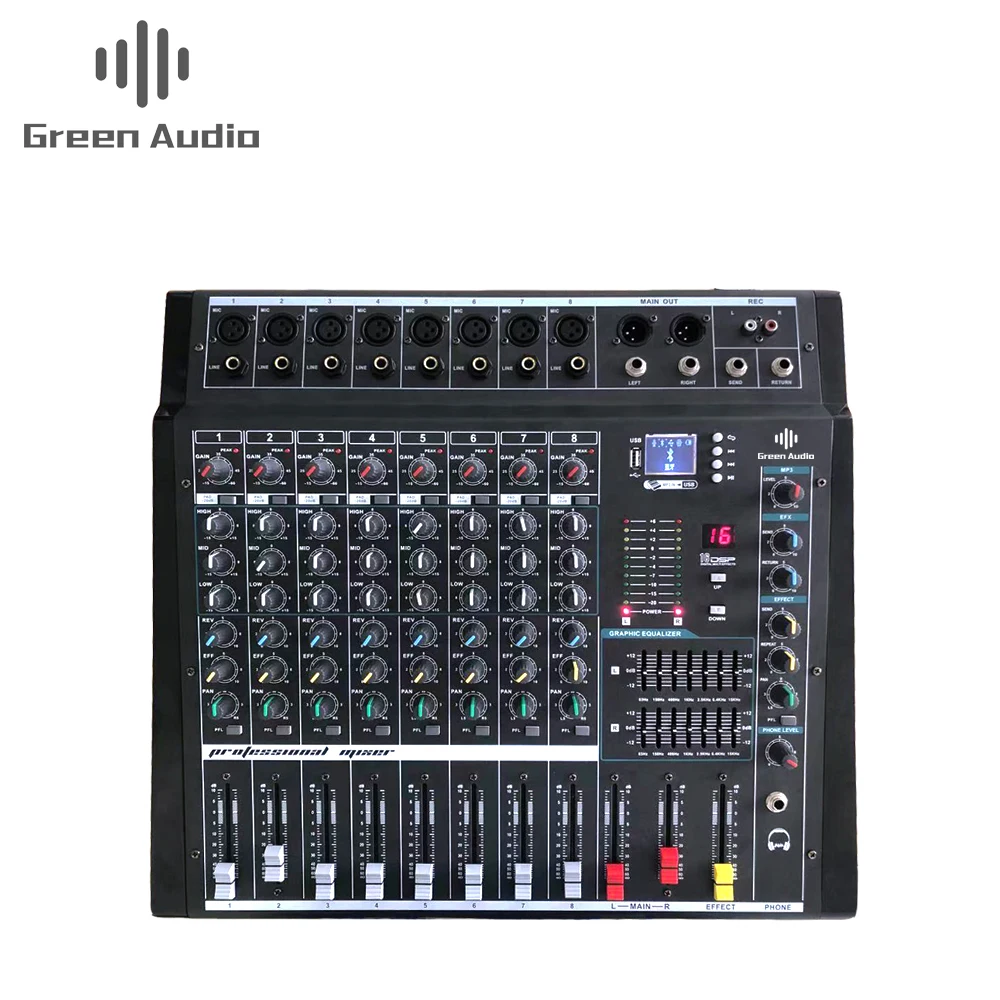 Gax800 8 Channels Power Mixing Console With Amplifier Bluetooth Record