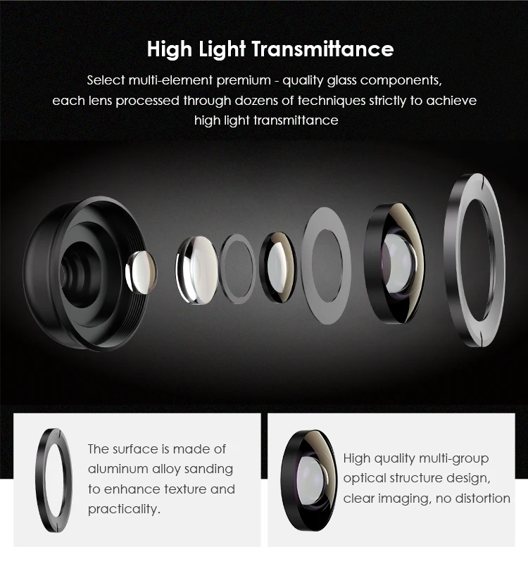 APEXEL HD 5 in 1 Camera Phone Lens Kit 4K Wide Angle Macro Telescope Mobile Fisheye Lens for iPhone Samsung Smartphone