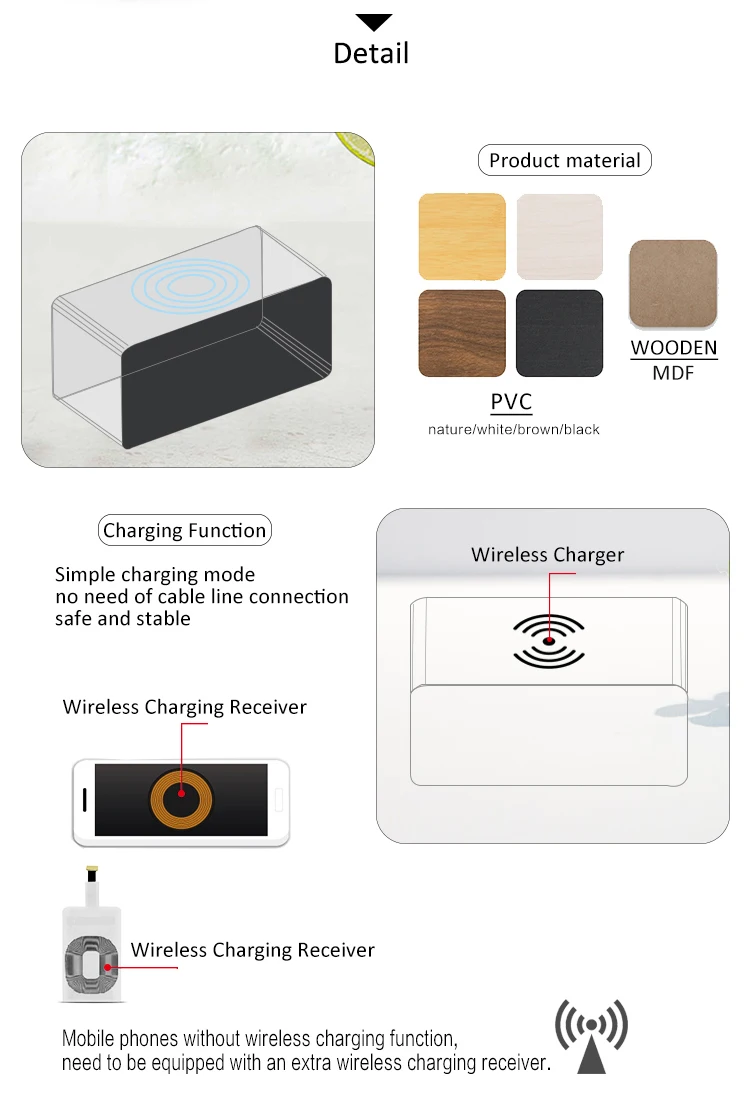 Factory wholesale Mobile phone 10W QI wireless charger digital alarm clock with calendar,temperature,date display