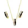 High Quality Black and white zircon Wholesale Cheap Fashion Woman Necklace Stainless Steel Jewelry Set