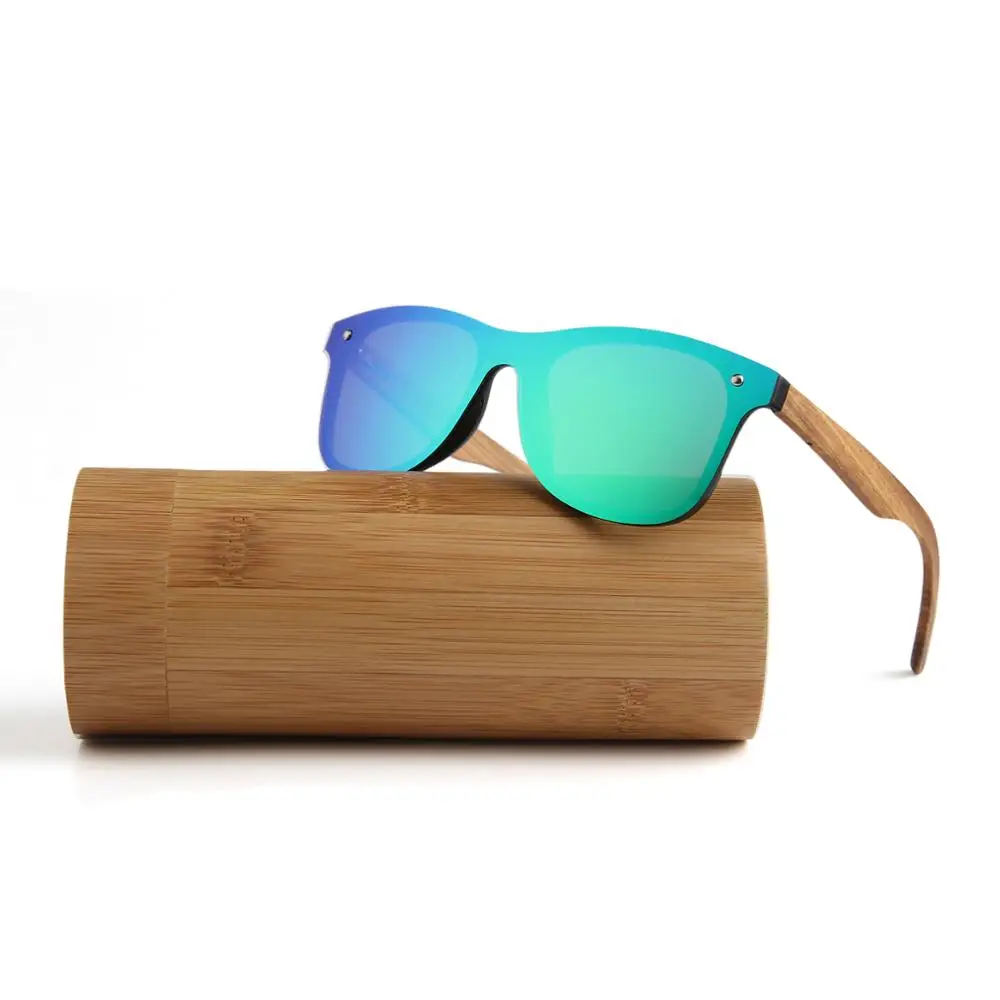 

2021 new arrival mirror lens wooden glasses custom logo mirror flat lens sunglasses