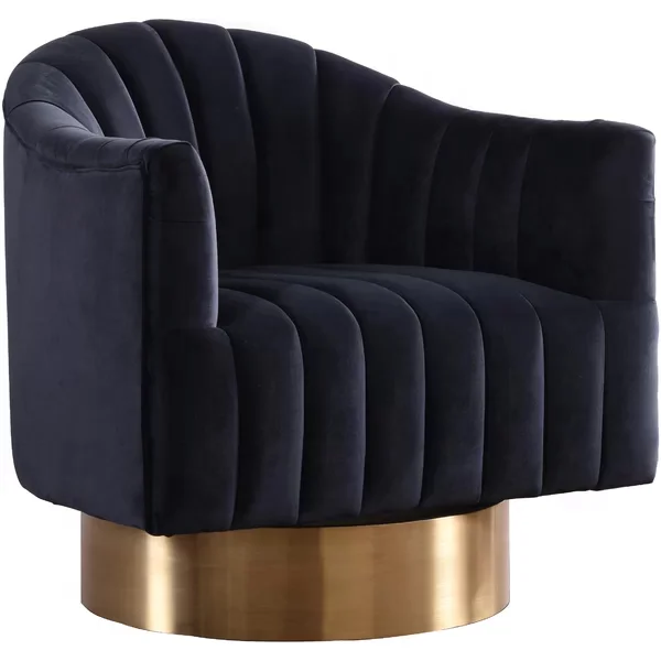 Leisure Fabric Navy Blue Velvet Upholstered Swivel Barrel Chair With ...