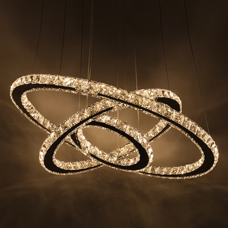 Creative modern large size ring-shaped living room bedroom 3 halo lighting LED golden ring crystal chandelier