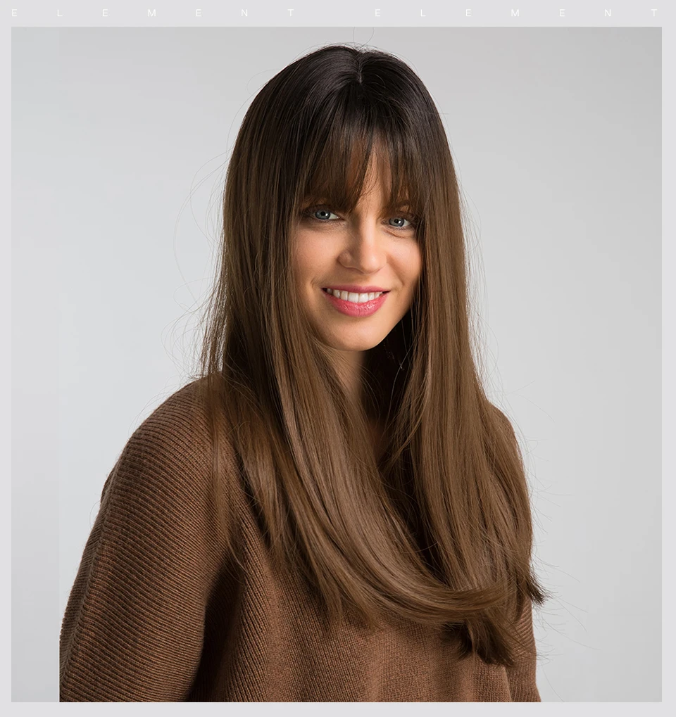 长合成假发与刘海暗根ombre颜色自然标题耐热头发假发为妇女