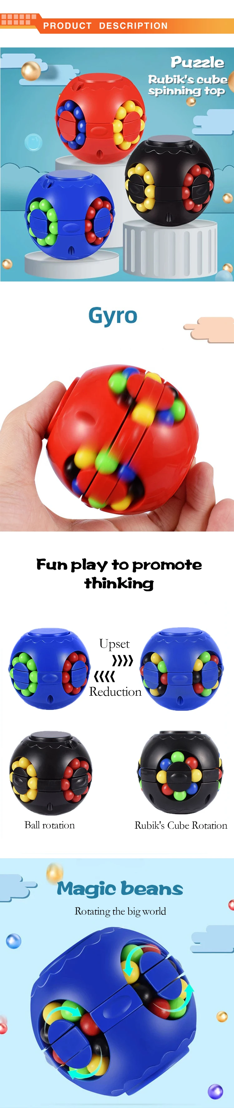 Hot Sale Creative Educayion Toys Relief Finger Spinningn Intelligence Development Fidget Cube