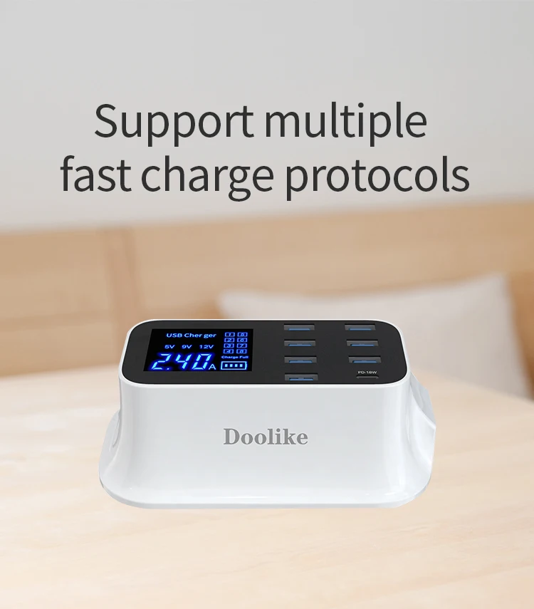 Fast charging 40W 8 ports USB charger with LCD display Power Adapter Desktop Strip PD usb charger adapter