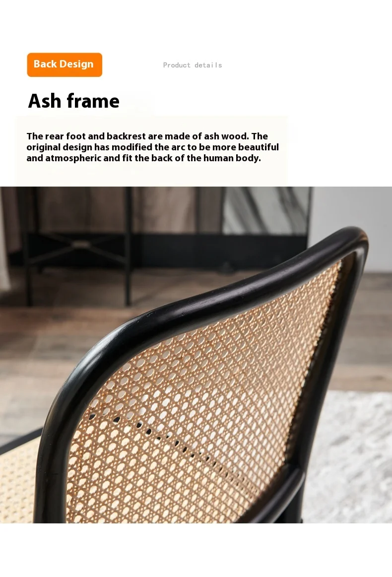 Modern Nordic Solid Wood and Real Rattan Dining Arm Chair for Home Hotel and Villa for Dining Room Furniture