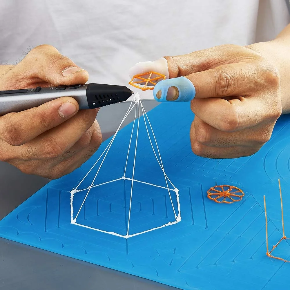 multi-forme silicone stylo 3D dessin modèle 3D Pen Mat impression 3D tapis avec 2 doigts protecteurs cadeau pour 3D débutants/enfants/adultes 