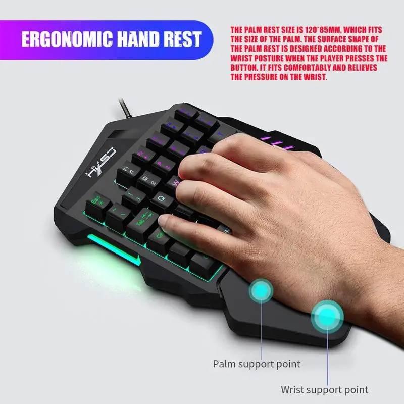 New Arrival V100 1.6m Wired Gaming Keyboard Mechanical Feel Backlight 35 Keys One-handed Keyboard Black for PC MINI Keyboard