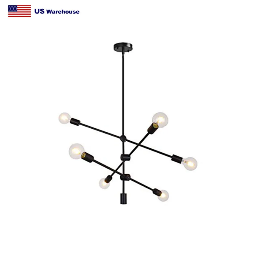 USA STOCK Fast Dispatch Sputnik Chandelier 6 Lights Vintage Modern Pendant Lighting Ceiling Light Fixture Black