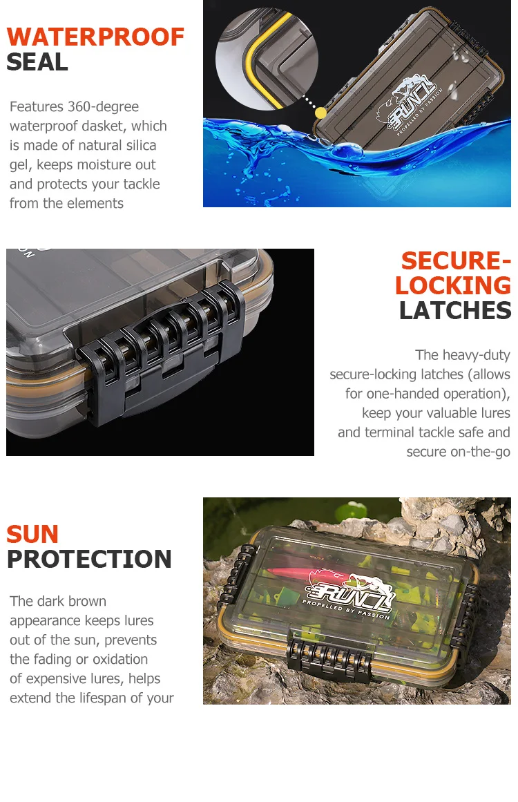 Runcl Waterproof Seal Tackle Box Secure-locking Latches Fishing Lure ...