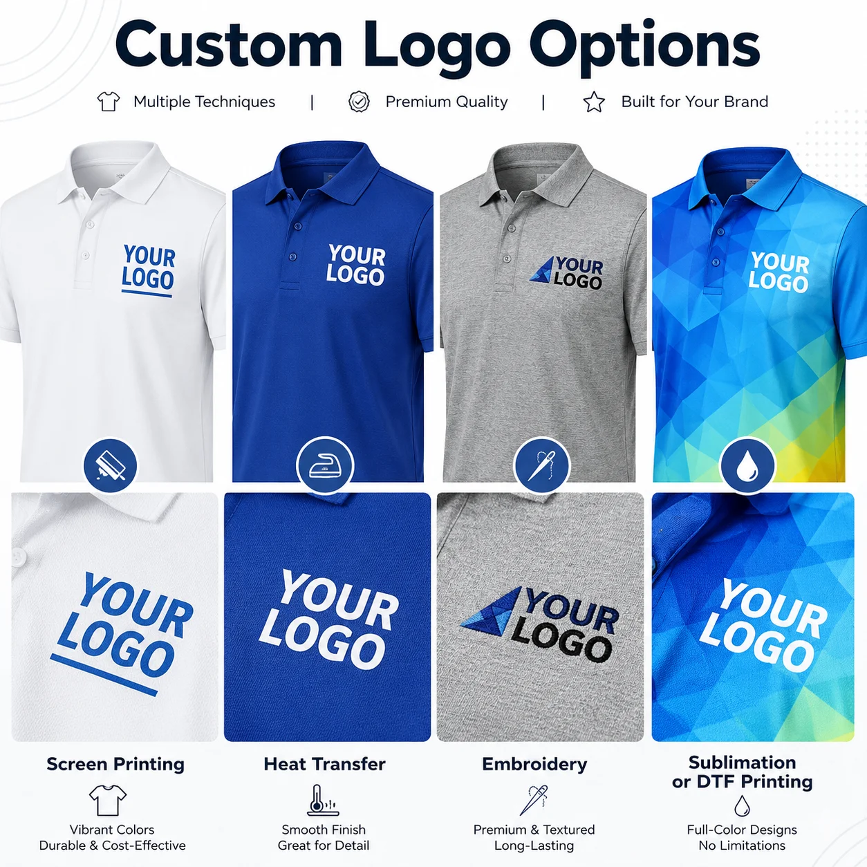 Premium Custom Logo Polo Shirt 100% Combed Cotton Breathable Workwear for Corporate Events OEM