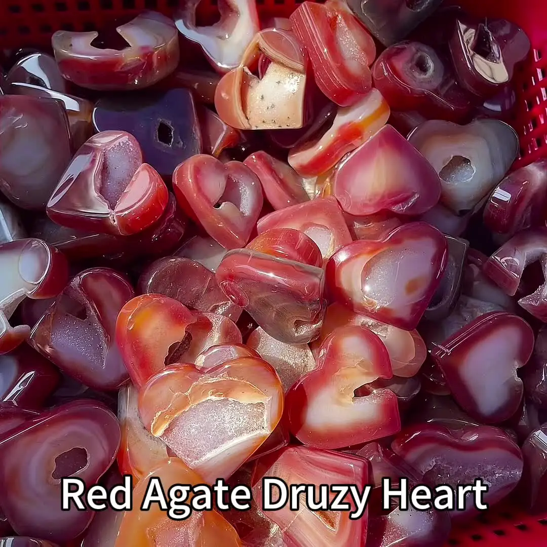 Druzy Agate 　原石　赤箱付き　最終値下げ Wholesale High Quality Natural Red Agate Druzy Heart Carved