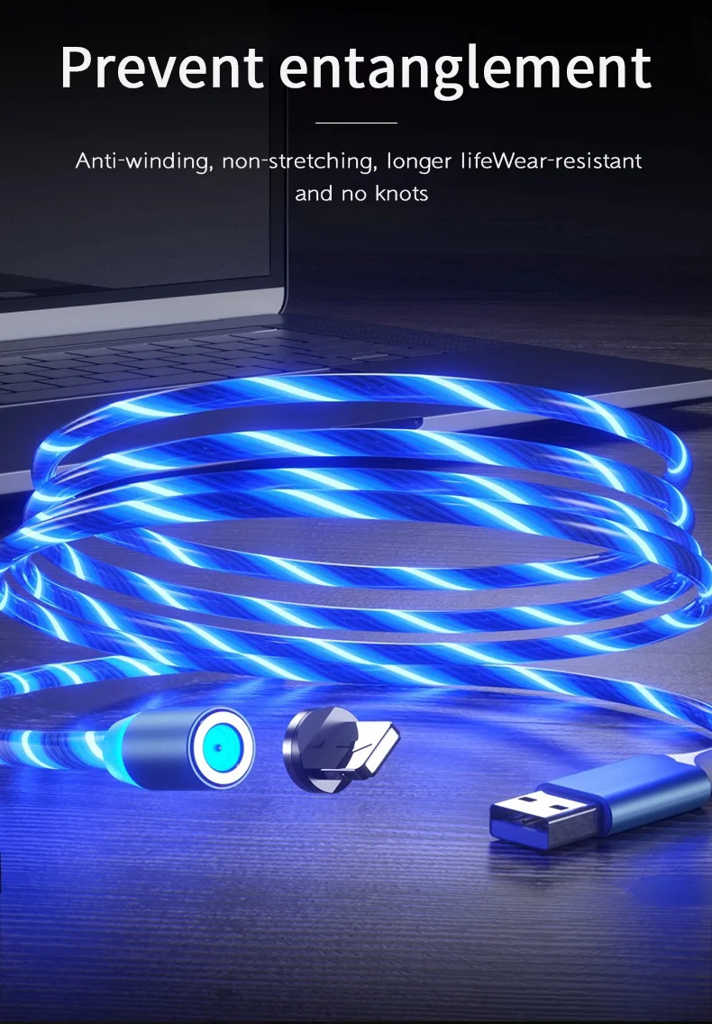High Quality Usb Magnet Phone Charger 3 in 1 Micro Type C 8P Glow Led Glowing Flowing Fast Magnetic Charging Cable - ANKUX.COM