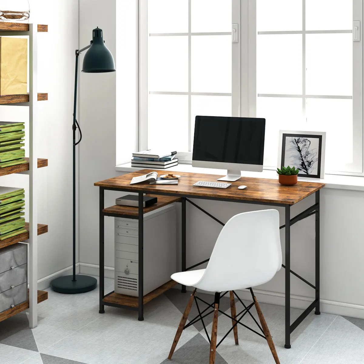 Home use big lots computer desk wooden with bookshelf home kids writing