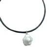 LEATHER PEARL pendant NECKLACE 100% NATURAL Flower FRESHWATER PEARL