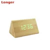 eco-frinedly triangular prism pattern LED clock with natural bamboo color