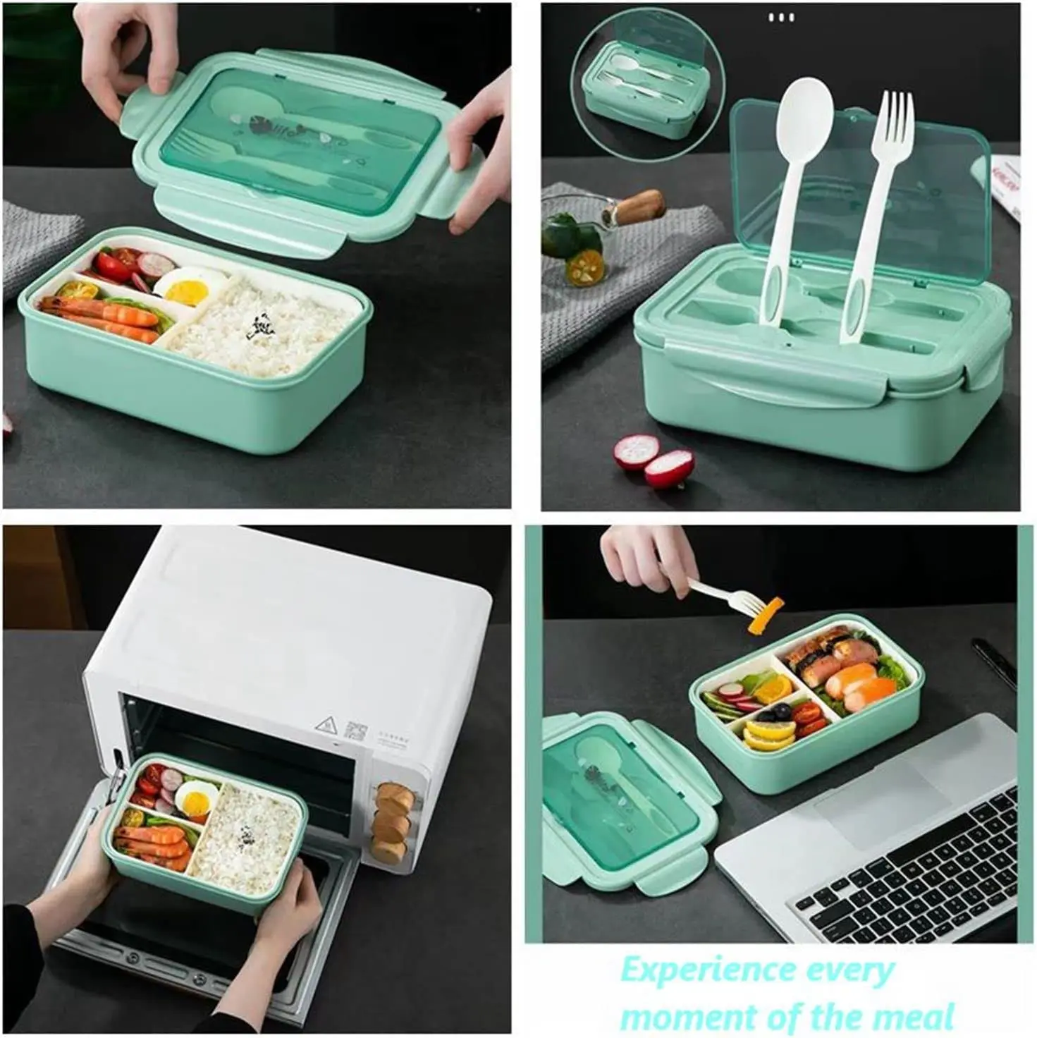 Adult/kids Lunch Box With Compartments With Spoon And Fork1400ml Bento Box,Bpa Free,Microwave