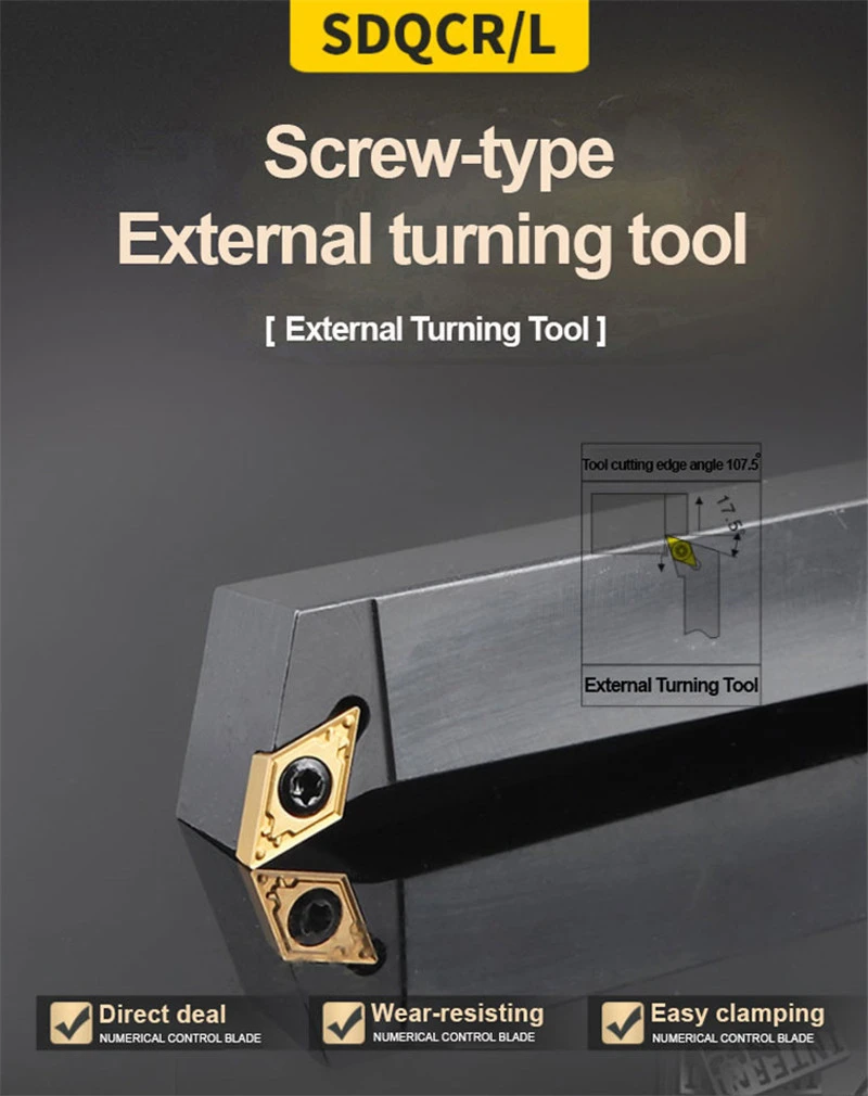 SDQCR 1616H11 CNC Lathe Boring Machining Cutter External Turning Tool Holder 