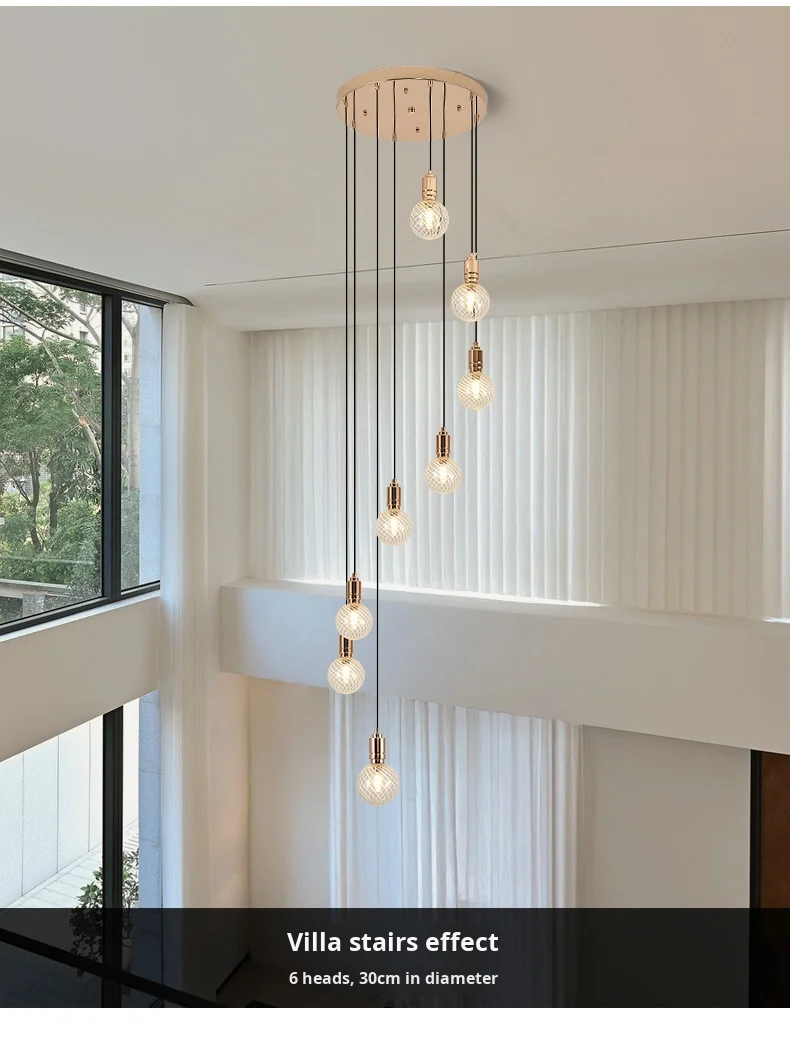 product nordic luxury creative staircase chandelier rotating duplex loft light for villa hotel middle sized lamp for living room lobby-6