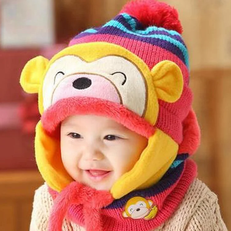 Chapeau D Hiver Unisexe Pour Bebe Au Crochet De Singe Chapeau Tricote Avec Boucles D Oreille Foulard De Cou Buy Bonnet Et Echarpe En Tricot Bonnet D Hiver Bebe Avec Oreillettes Bonnet Bebe Au Crochet Fait Main Product