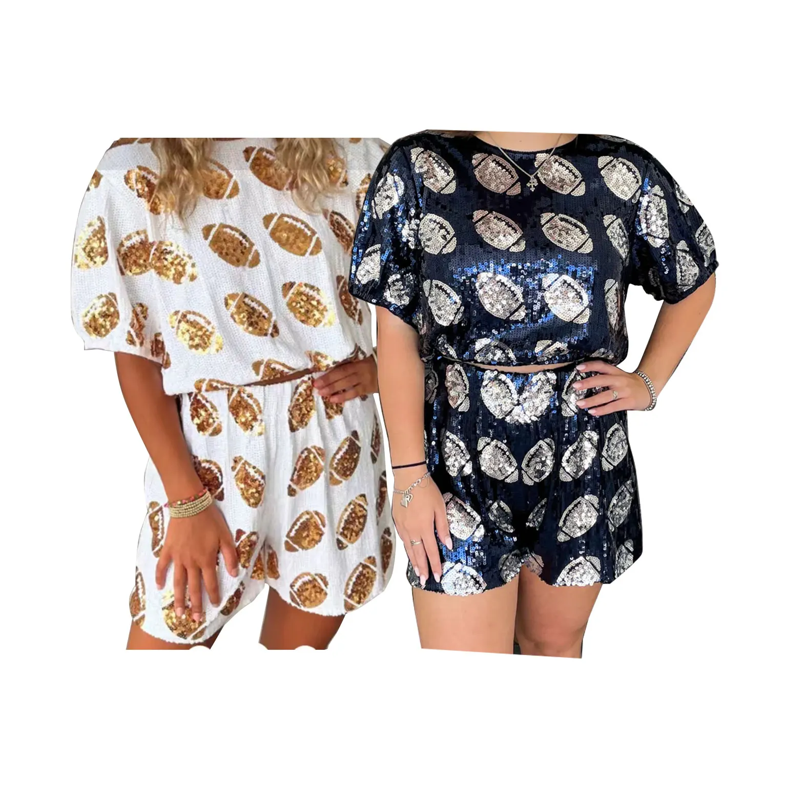 Workout Two Piece Set Women Clothing Sets Sequin Football Short Set