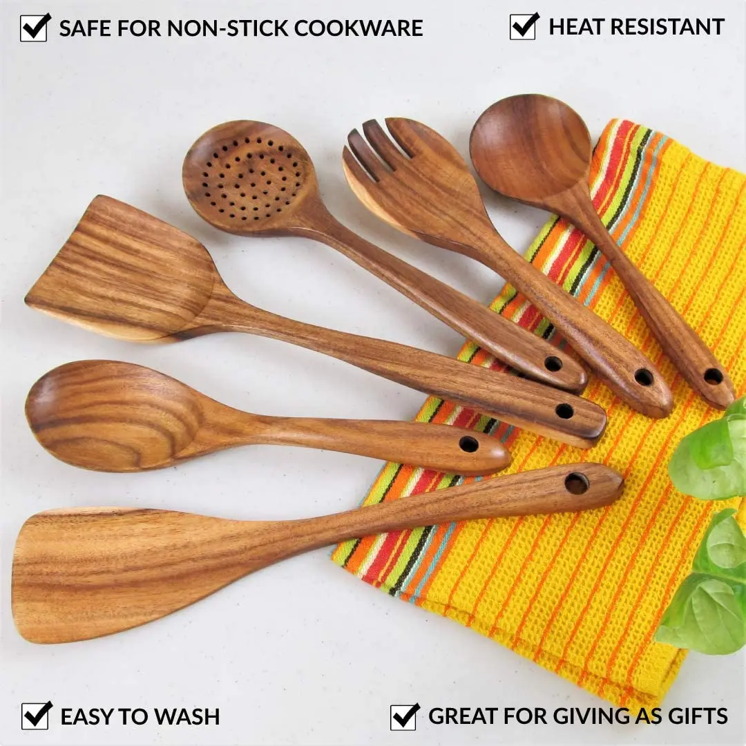 Chinese Supplier New Fashion Teak Wood Utensils Set Wooden Teak