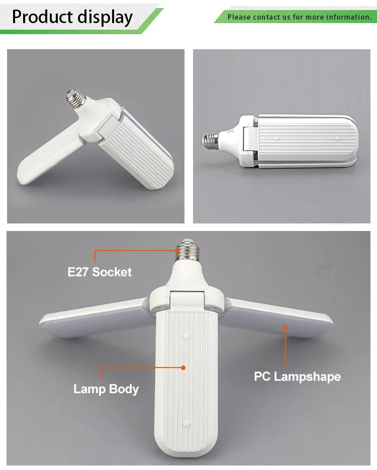 Super Bright Lamp 36W 45W 110V 220V E26 E27 Foldable Led Trefoil Light Bulb