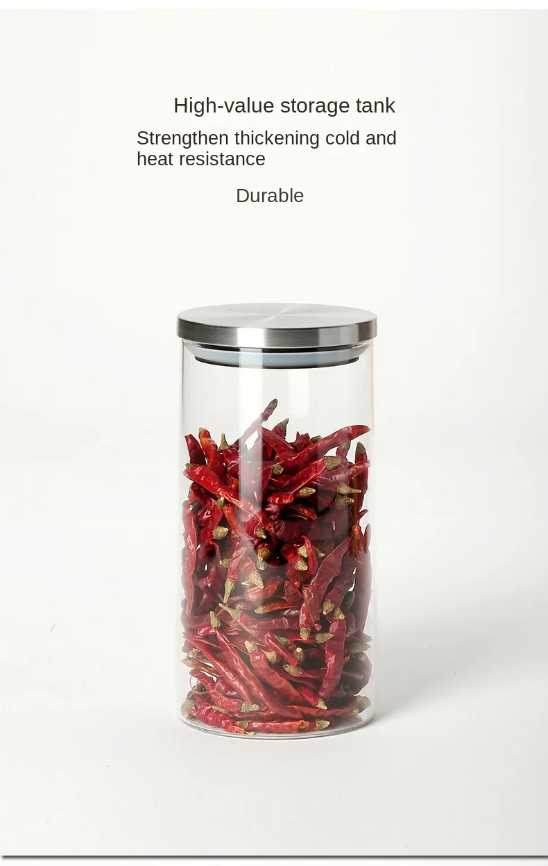 product custom borosilicate glass food storage jar stackable storage glass jars container sealed jar with stainless steel metal cover-5