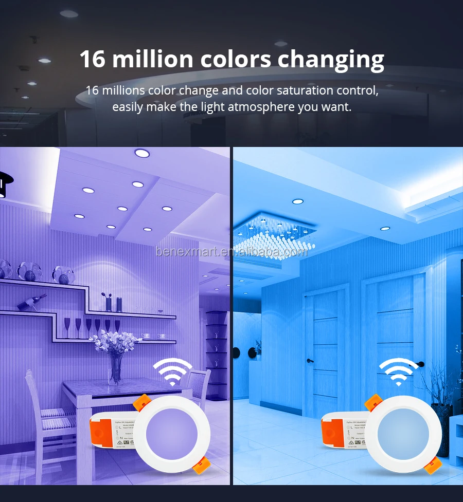Benexmart ZigBee 3.0 Downlight Kit Smart RGBW 2.5 Inch Led Recessed Ceiling Light 9W Work with Smartthings Echo Smart Lighting - ANKUX.COM