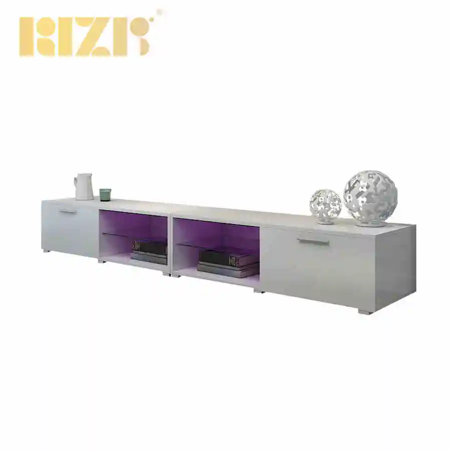 High glossy white paint smart TV Stand Modern Living room LCD tv stand furniture with LED light extensive TV Table
