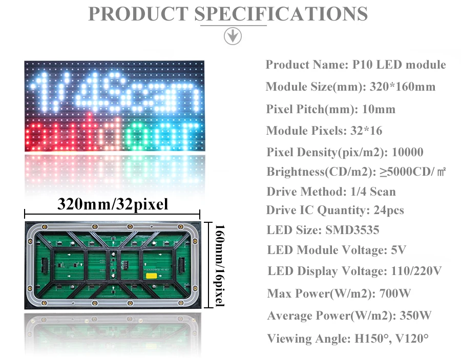 P10 Led Screen Panel Module Outdoor 3216mm 3216pixels 14 Scan Smd3535 Rgb Full Color P10 Led 5620