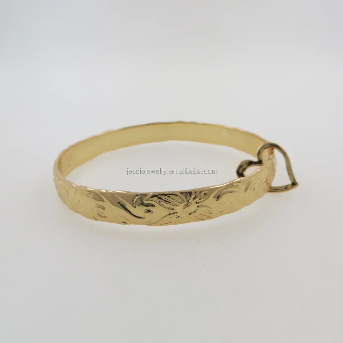 H550 Gold Hawaiian Bangle Bracelet Traditional Heirloom Plumeria Wave