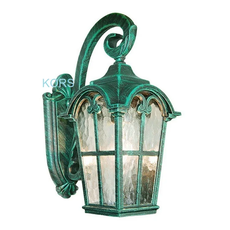 Outdoor lighting wall lantern lamp victorian green stamped glass globe fairy lights