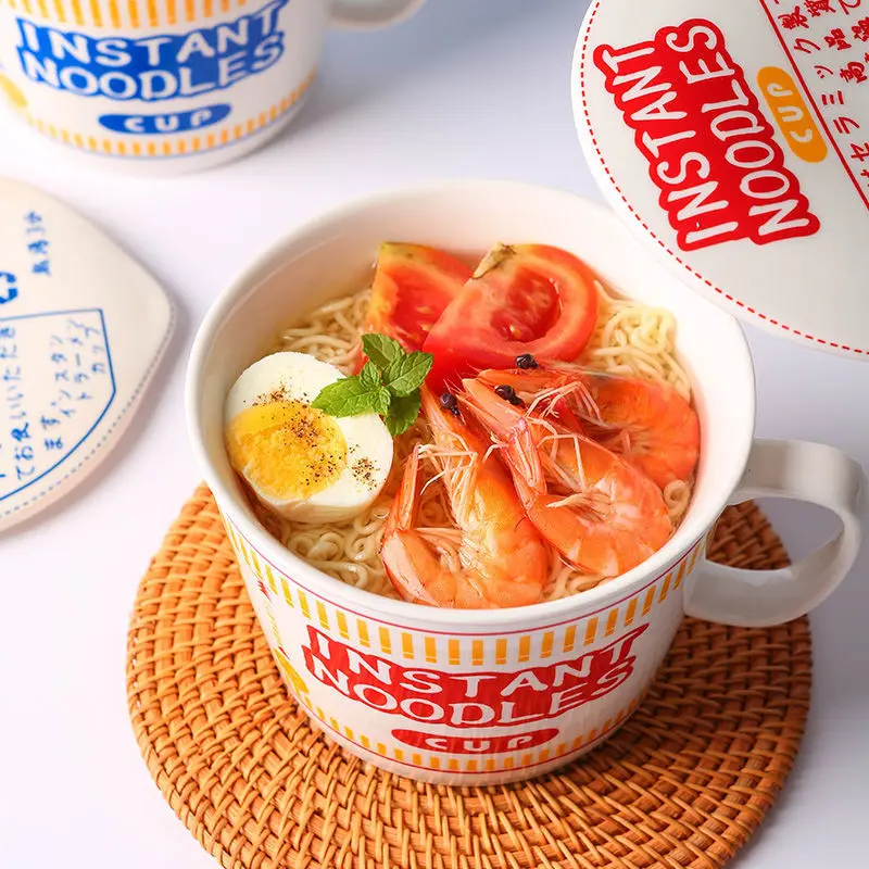 Ins Style Instant Noodle Ceramic Cup Bowl With Cover Bento Box Student Lunch Box Instant Noodle Bowl Soup Bowl Set factory