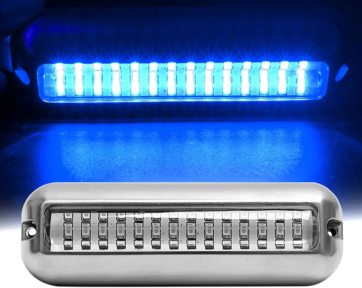 AMOMD Marine IP68 Blue 39 LED Stainless Steel Underwater Transom Pontoon Fishing Light For Yacht Boat RV