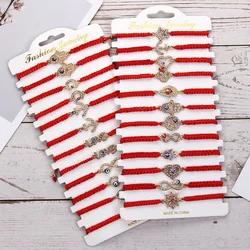 Turkish Lucky Evil Eye Bracelets For Women 12pcs/set Handmade Braided Red Rope Knots Lucky Jewelry Friendship Bracelets