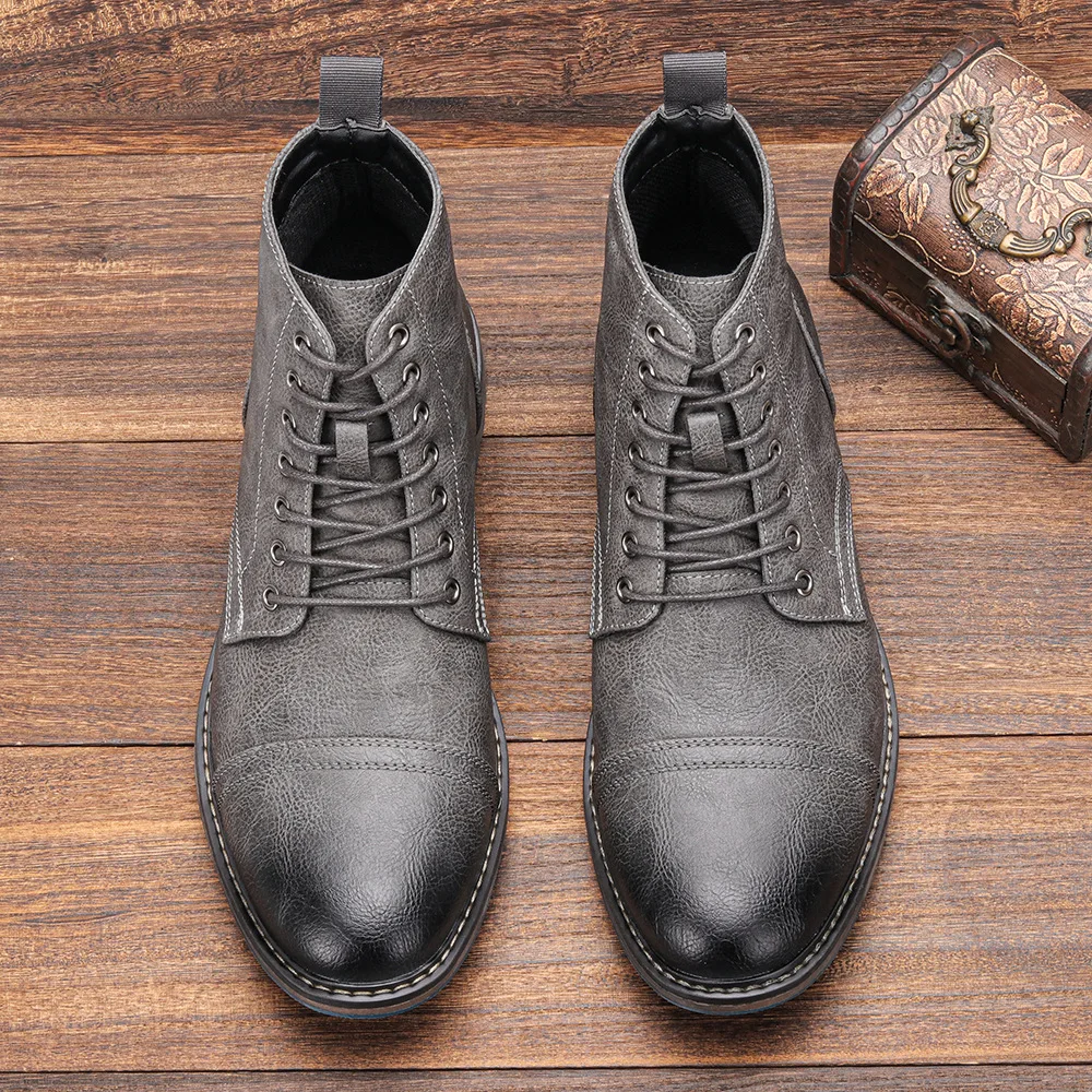 高品质男式马丁靴圆头单靴系带新工作鞋跨境外贸