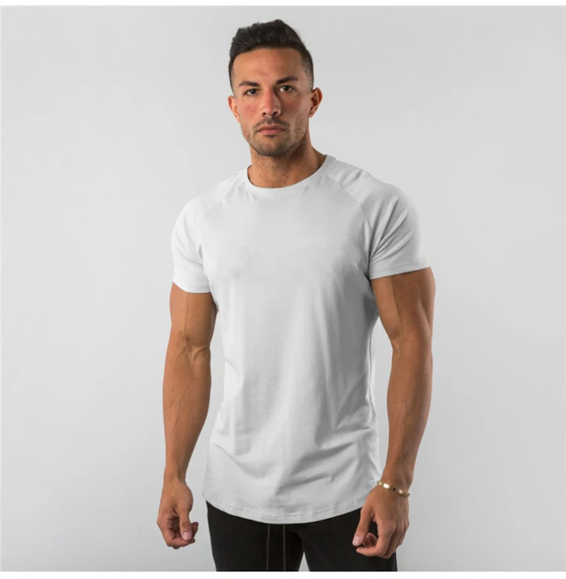 Cotton Fabric Loose Style Men Tshirt Sports Short Sleeve Fitness Gym Clothes