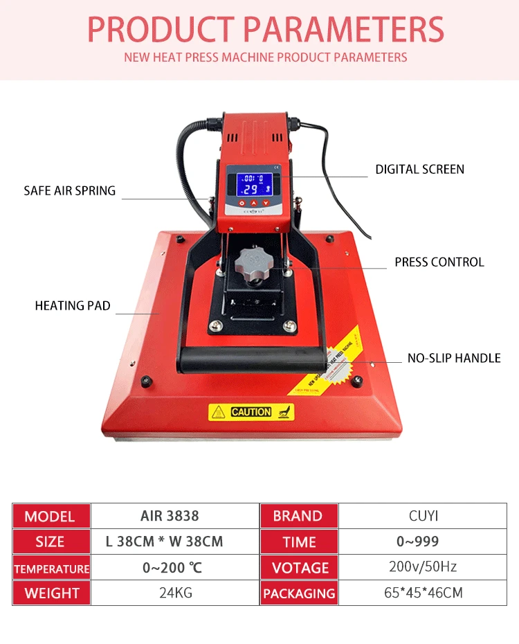 Cuyi Heat Press Machine Air 3838 Heavy Duty Manual Sublimation Tshirt
