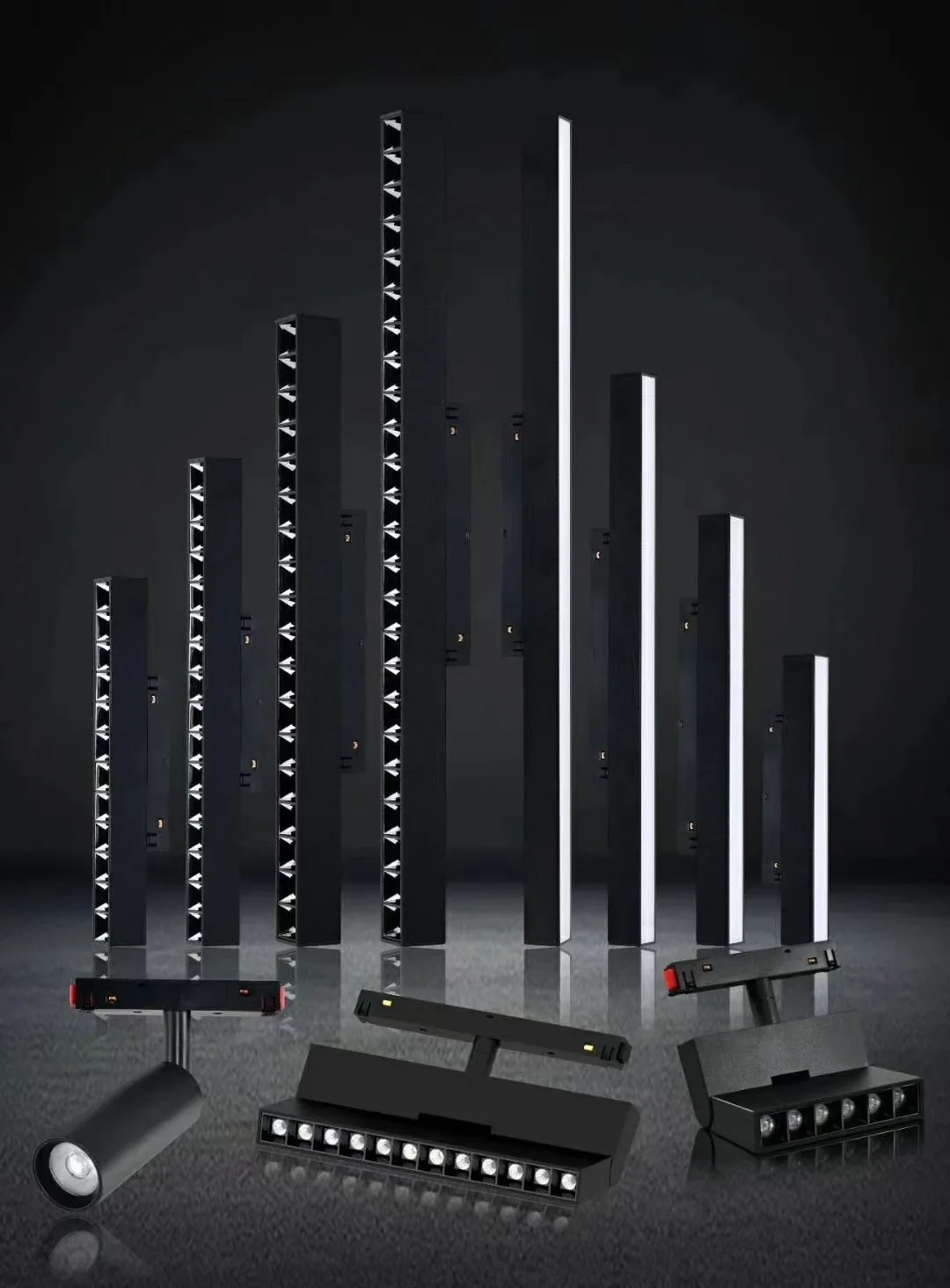 黑色磁轨led线性照明灯格栅灯