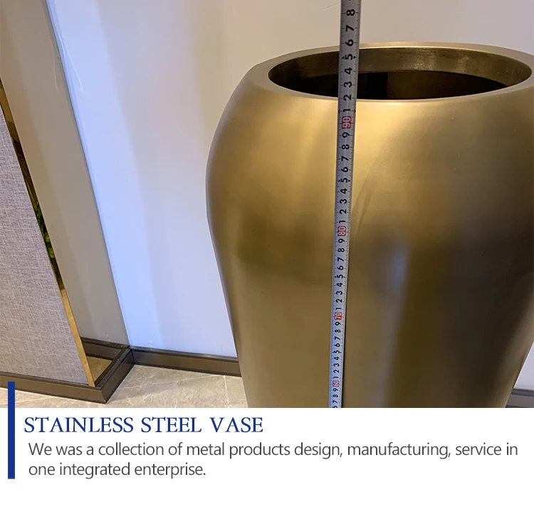 outdoor big stainless steel flower planter pot Customized best price luxury metal big shopping mall flower pot vase