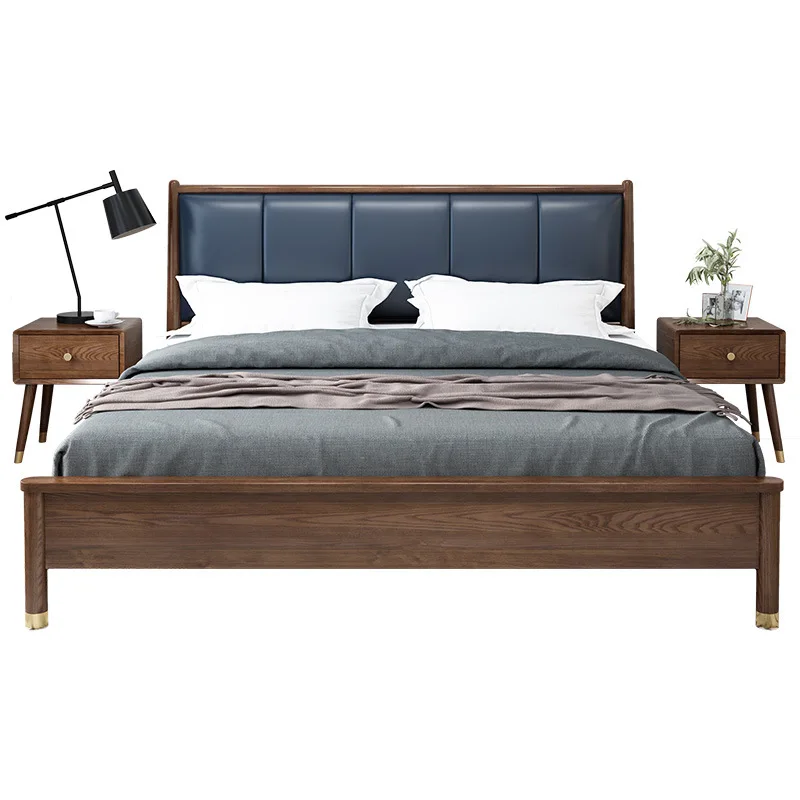 product-BoomDear Wood-Queen size wooden furniture bed with leather back luxury wooden bed design bed