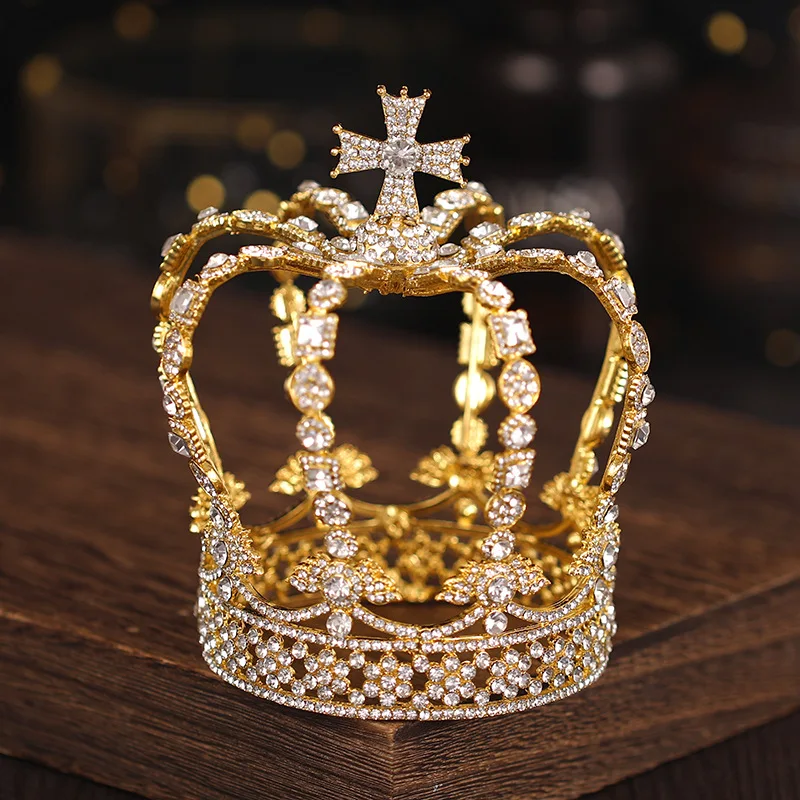 Luxury Baroque Rhinestone Crown Tiara for Wedding Events  display picture 1