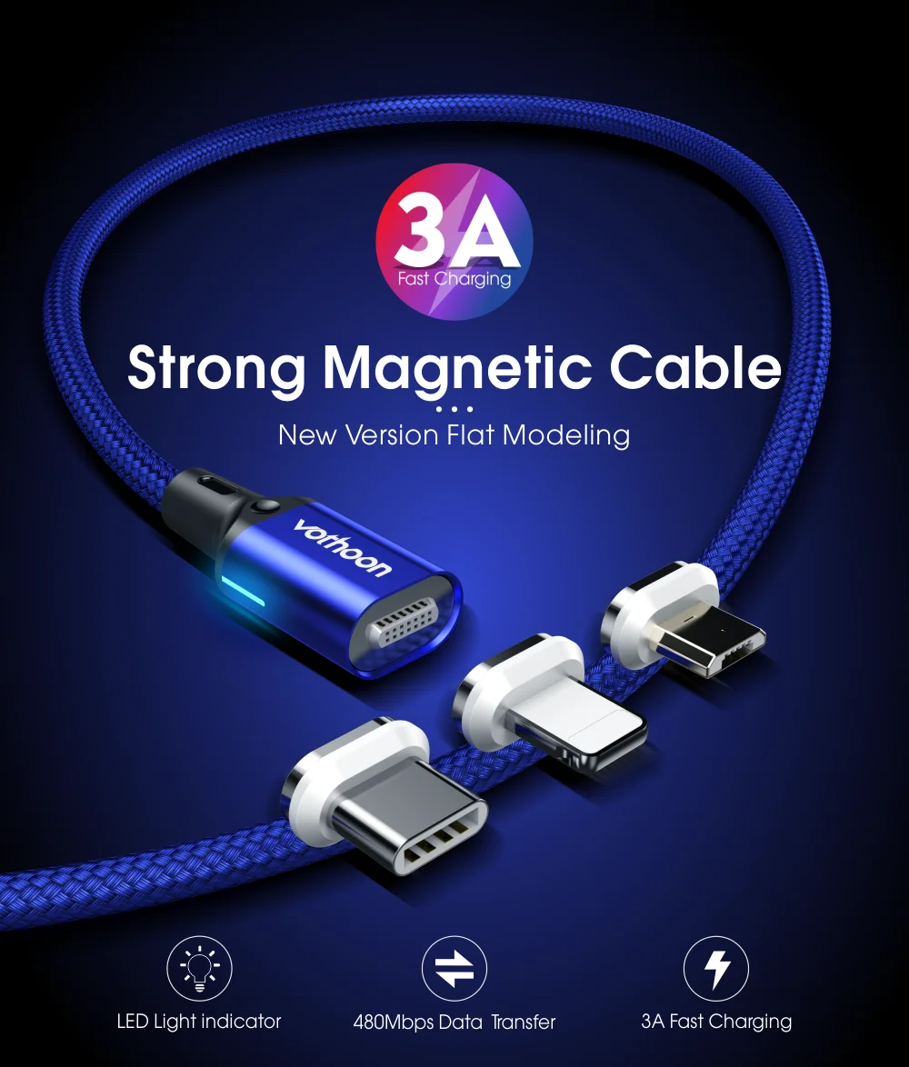 Vothoon 3A fast charger usb cable 3 in 1 magnetic charging cable - ANKUX.COM