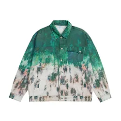 2021 Fall/Winter New Trend Polyester Jacket Green Beach Retro Twill Print Shirts For Men